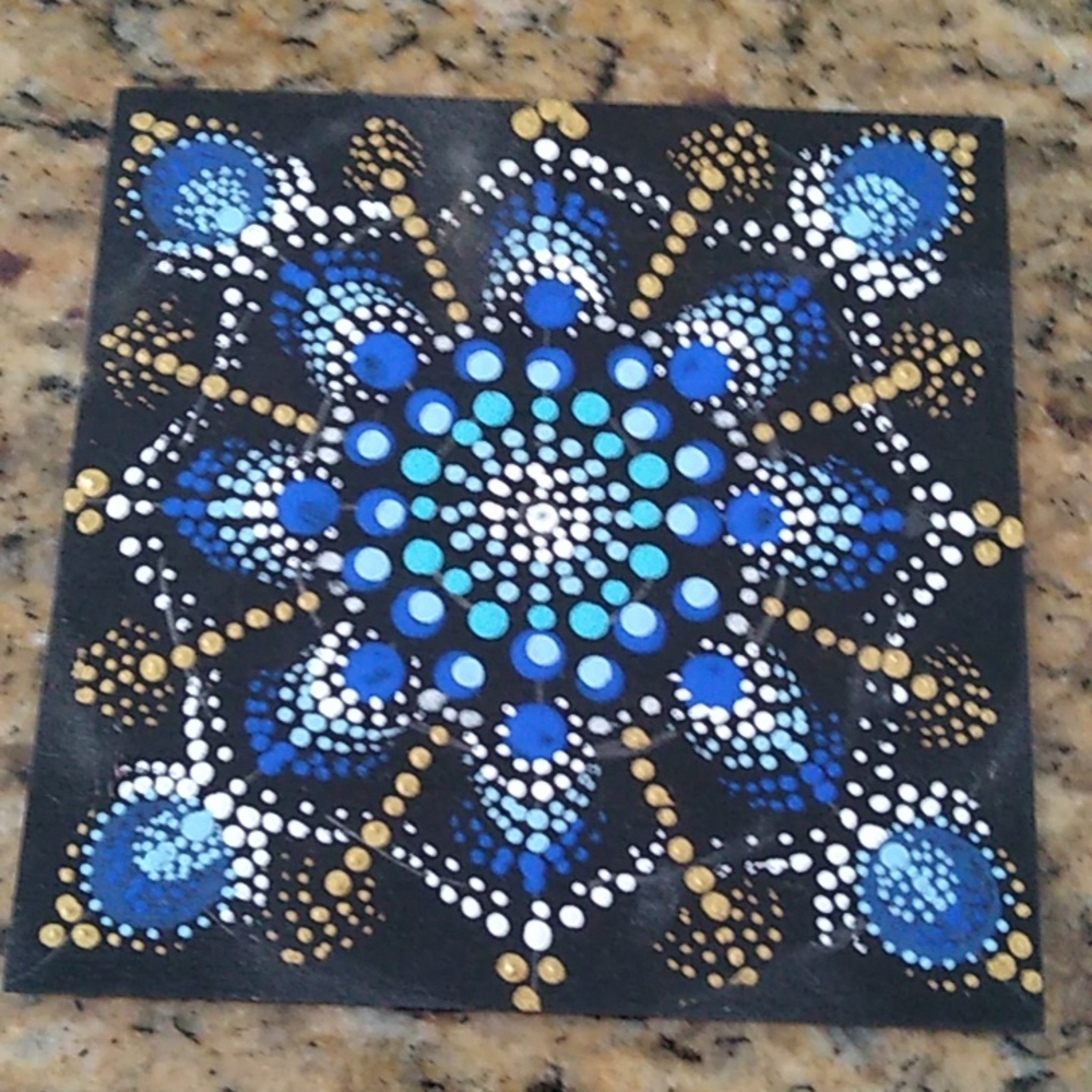 Hand Painted Mandala 4"x4" wood square